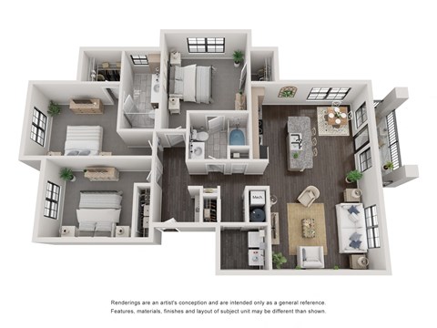 Floor plan for 3 beds, 2 baths, 1411 sqft
